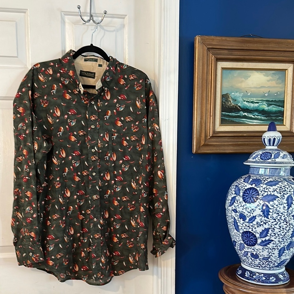 Men’s Flying Scotsman Cotton Long Sleeve Duck Decoy Print Button Down Shirt XXL